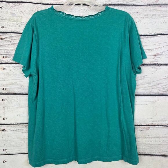 Eddie Bauer Teal Lace Trim V-Neck Tee XXL - Picture 6 of 7